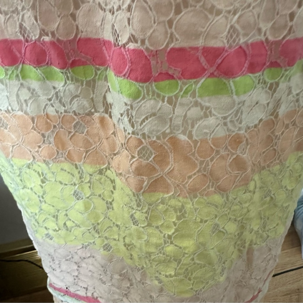 ANN TAYLOR Lace Sheath Dress~Pink Yellow Stripe~Sleeveless Lined Midi 10 - Picture 9 of 10